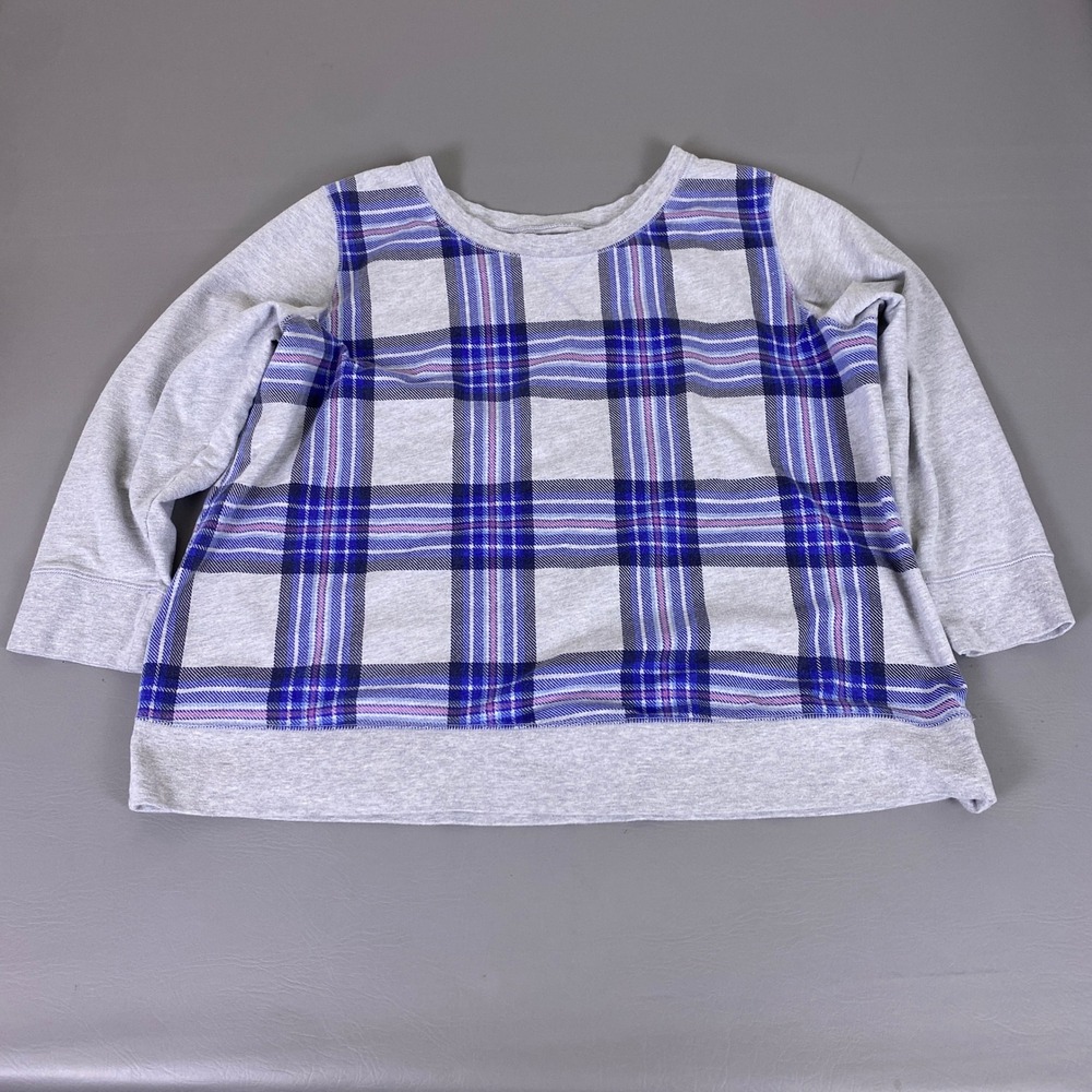 Woman Within Sweatshirt Women's Plus Size 1X 22/24 Blue Gray Plaid Pullover